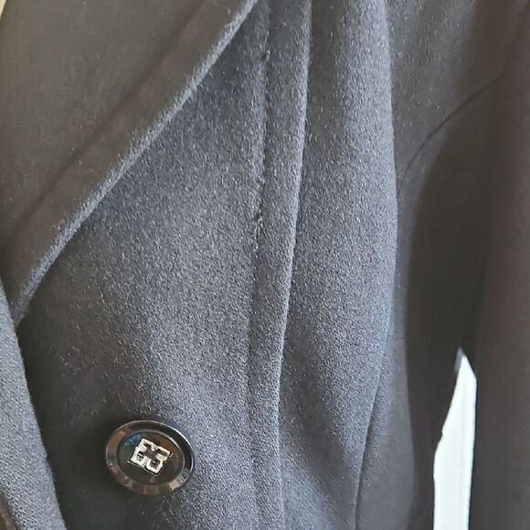 Kenneth Cole Size 4 New York Double-Breasted Wool Blend Black Pea Coat - Picture 9 of 12